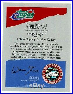 2007 eTopps Stan Musial Auto with Topps COA Only 100 signed on card autograph