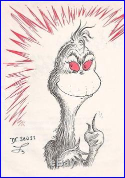 8 x 11 Printed Sketch of Grinch Signed by Dr. Seuss with COA