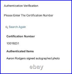 Aaron Rodgers QB Green Bay Packers Signed Autographed 8x10 Photo with COA