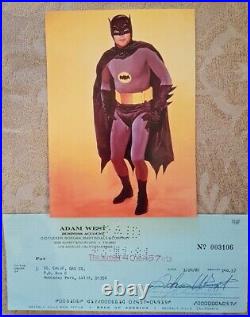 Adam West signed Cheque. 1960s Batman with 7x5 photo. With AFTAL COA