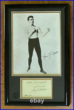 An original signed card with photograph by James J Corbett Framed (with COA)