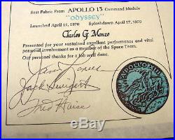 Apollo 13 Command Module Seat Fabric=Autographed by all 3 Astronauts with COA