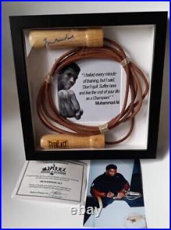 Authentic Muhammad Ali signed Everlast skipping rope, displayed with coa & photo