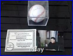 Authentic Muhammad Ali signed baseball in display cube with COA and photo proof