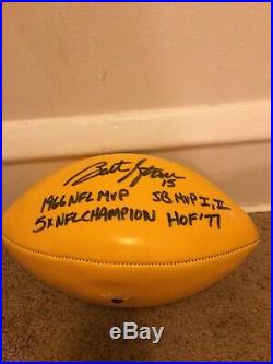 BART STARR GREEN BAY PACKERS AUTOGRAPHED YELLOW FOOTBALL WITH INSCRIPTIONS WithCOA