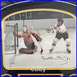 BOBBY ORR AUTOGRAPHED 17.5x19 FRAMED PHOTO BOSTON BRUINS GAME USED NET WITH COA