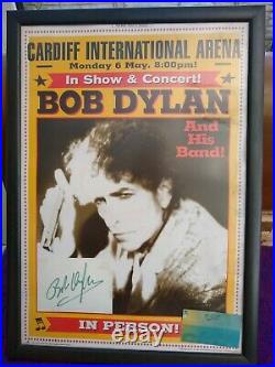 Bob Dylan authentic signed poster framed with ticket, COA, Cardiff, 2002 UK