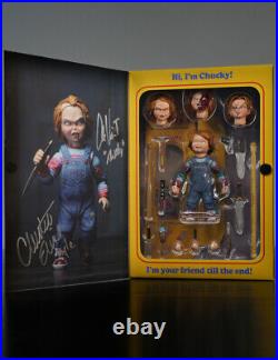 Child's Play NECA Chucky Figure Signed By Christine Elise Alex Vincent With COA