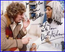 DOCTOR WHO TOM BAKER & PETER STRAKER HAND SIGNED COLOUR PHOTOGRAPH 10x8 WITH COA