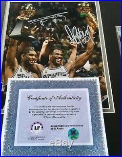 David Robinson and Tim Duncan Autographed 8X10 NBA Photo and Cards with COA