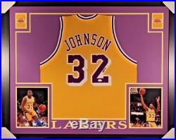 EARVIN MAGIC JOHNSON AUTOGRAPHED FRAMED LAKERS JERSEY with JSA WITNESSED COA