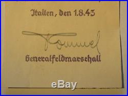 Erwin Rommel, GERMAN WEHRMACH AFRICA CORPS, WORLD WAR II, hand signed, with COA