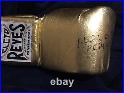 Evander Holyfield Signed Gold Cleto Reyes Glove with COA not Mike Tyson