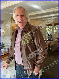 Framed Fonzie Replica Leather Jacket Signed by Henry Winkler With COA
