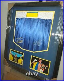 Framed Hand Signed Alexander Usyk Boxing Shorts With Ukraine Flag & Fight Coa