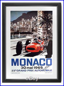 HAND SIGNED John Surtees, Monaco 1965 Ferrari 156 F1 Racing Poster, A2 with COA