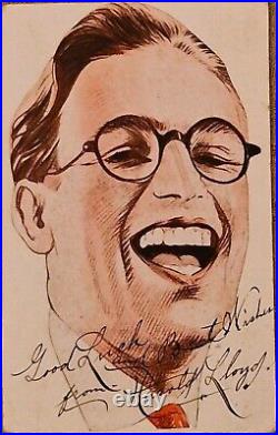 Harold Lloyd Silent Movie Star rare signed own image postcard with AFTAL COA