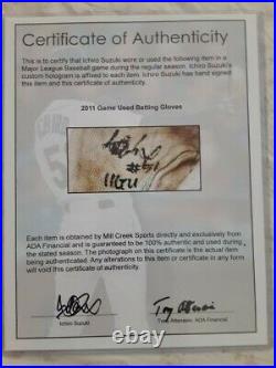 Ichiro Suzuki Autographed 2011 Game Used Batting Gloves Signed with COA
