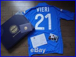 Italy #21 Vieri 100% Reliable Autographed Signed Jersey 2002 Home NEW with COA