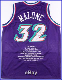 KARL MALONE AUTOGRAPHED JAZZ STAT JERSEY with BECKETT COA #J27013