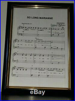 Leonard Cohen Hand Signed Music Sheet With Coa Framed So Long Marianne