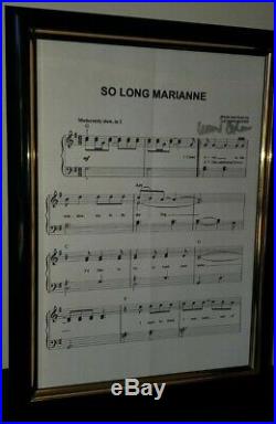 Leonard Cohen Hand Signed Music Sheet With Coa Framed So Long Marianne