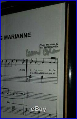 Leonard Cohen Hand Signed Music Sheet With Coa Framed So Long Marianne