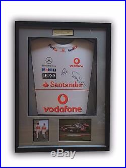 Lewis Hamilton & Jenson Button Signed Mercedes-Benz F1 Shirt in Frame With COA
