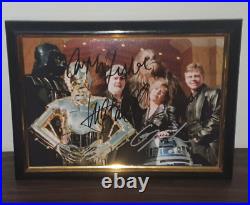 MARK HAMILL CARRIE FISHER LUCAS HAND SIGNED WITH COA 8x10 STAR WARS FRAMED