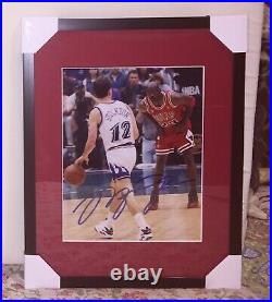 Michael Jordan Autographed 8x10 Framed Signed Photo with COA guarding Stockton