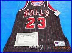 Michael Jordan Autographed Black Pinstripe 96-97 Jersey with COA