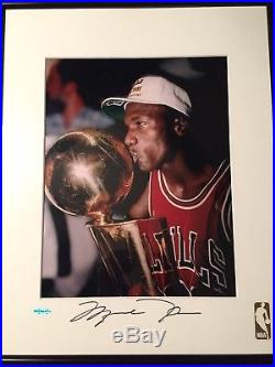 Michael Jordan Signed Autographed Framed Championship Photo with Upper Deck COA