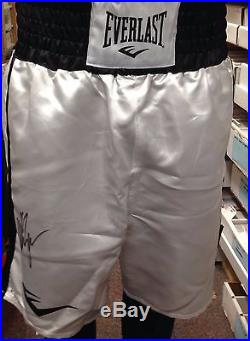 Mike Tyson Signed Auto White & Black Everlast Boxing Trunks With Coa