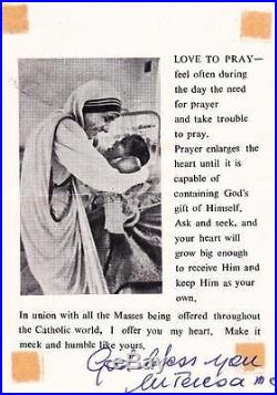 Mother Teresa Signed Prayer with COA
