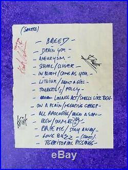 Original Authentic 1992 Nirvana Set List Kurt Cobain Signed Autograph With Coa