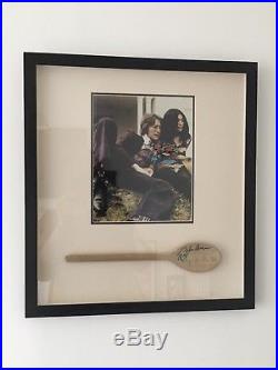 Original John Lennon & Yoko Ono Signed Wooden Spoon Framed Autograph with COA