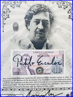 Pablo Escobar Autographed Signed Pesos With COA & Notarized & Framed John Gotti