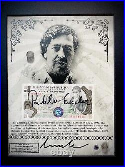 Pablo Escobar Autographed Signed Pesos With COA & Notarized & Framed John Gotti