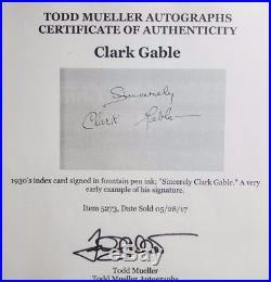 RARE Gone With The Wind Clark Gable Signed 1930 Index Card Todd Mueller COA