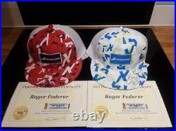 Roger Federer TWO SIGNED CAPS With COA