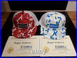 Roger Federer TWO SIGNED CAPS With COA