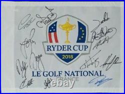 Ryder Cup Team Signed & Framed 2018 Paris PIN FLAG Signed BY 13 AFTAL With COA