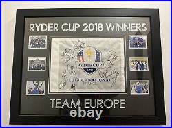 Ryder Cup Team Signed & Framed 2018 Paris PIN FLAG Signed BY 13 With COA
