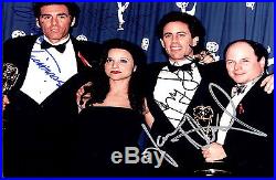 SEINFELD CAST SIGNED 4Xs 8X10 ACCEPTING EMMY AWARDS. GORGEOUS PHOTO! WITH COA