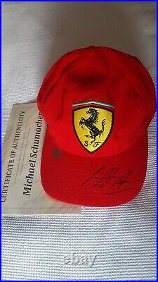 Signed Michael Schumacher Ferrari Cap With COA. F1 Motor Racing Autograph