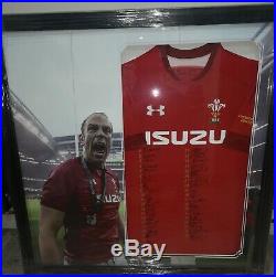 Signed Wales Rugby 2019 Grand Slam Shirt Framed with COA and Alun wyn Jones