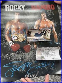 Sylvester Stallone dual signed Rocky & Rambo poster with COA