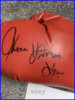 TOMMY The HITMAN HEARNS Hand Signed Red Everlast Boxing Glove with COA AFTAL