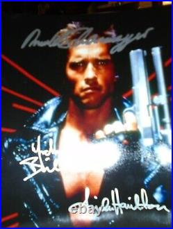 The terminator cast signed 10x8 photo Schwarzenegger, hamilton. Biehn with coa