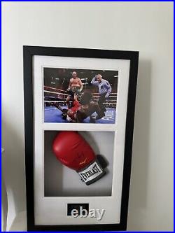 Tyson Fury signed boxing glove in a wall mount case with coa